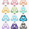 A collection of blind box figures featuring various colored candy bunny characters.