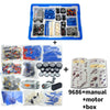 A box containing a STEM robotics engineering building kit with various components, including blocks, motors, and electronics.