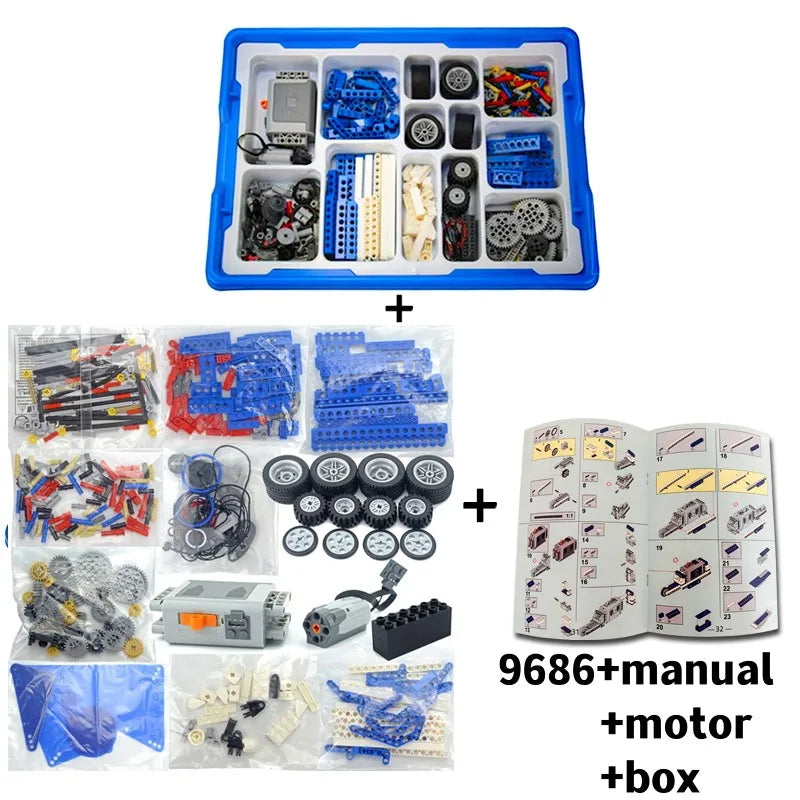 A box containing a STEM robotics engineering building kit with various components, including blocks, motors, and electronics.