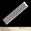 A white stainless steel cross ruler with 250 holes used for diamond painting.