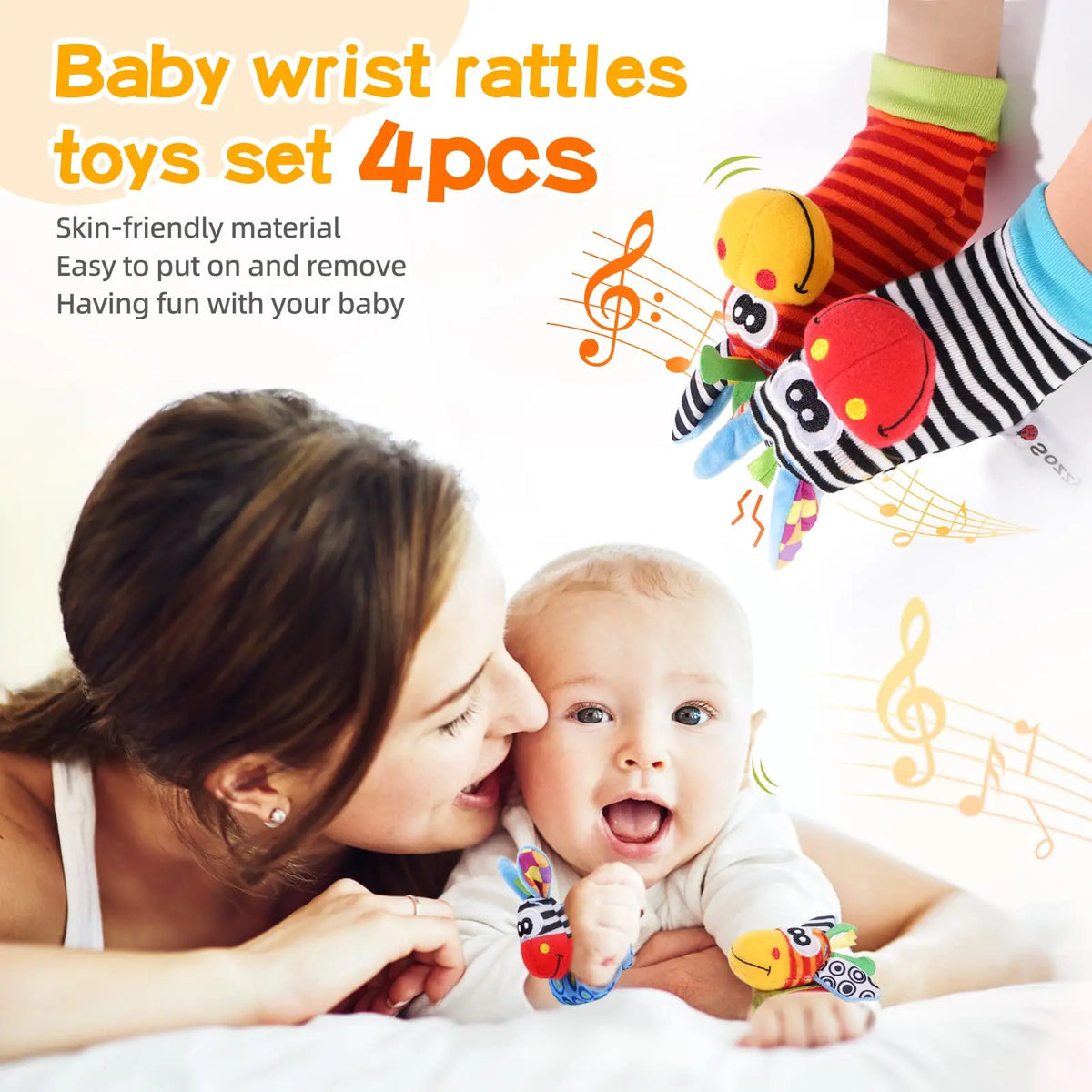 Baby Wrist Rattles and Foot Finder Socks Set