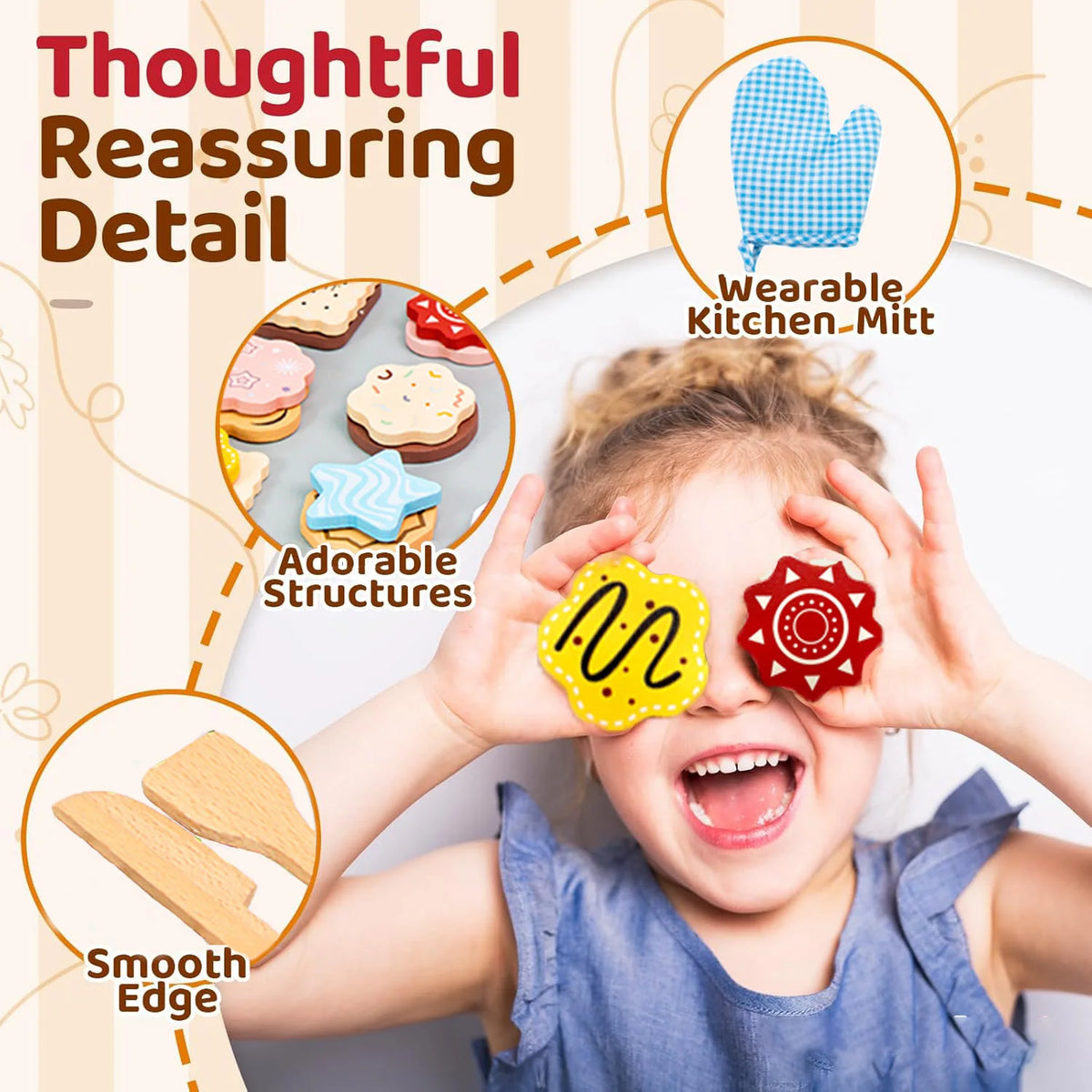 Wooden Cookie Baking Play Food Set for Toddlers