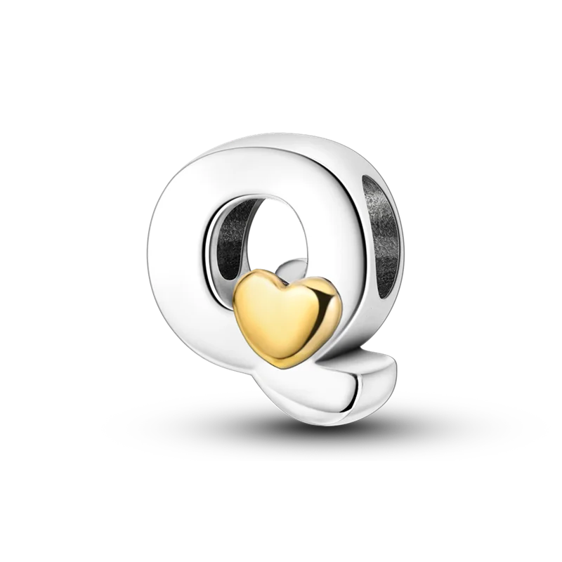 A sterling silver alphabet charm bead shaped like the letter Q with a heart accent.