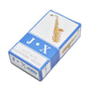 A blue box containing a 10-pack of saxophone and clarinet reeds labeled J.X.
