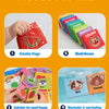 A set of nine colorful, washable cloth books featuring various themes like fruit, animals, and food for infants.