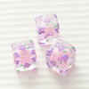 Pink floral square resin beads with purple accents for DIY jewelry making