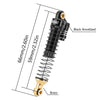 A black anodized shock absorber with brass fittings and a threaded shaft, shown in profile.