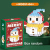 A box of Merry Christmas micro block set featuring a white Santa figure and reindeer on a green background.