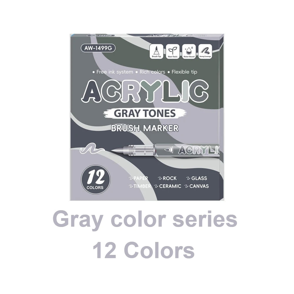 Acrylic Marker Set with Soft Brush Tips – 12 Colors
