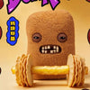 A brown plush toy shaped like a monster, holding a bundle of golden fried chicken nuggets.