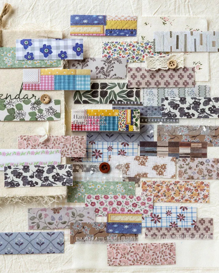 A collection of vintage washi paper sticker sheets featuring various grid patterns, floral designs, and textured elements for