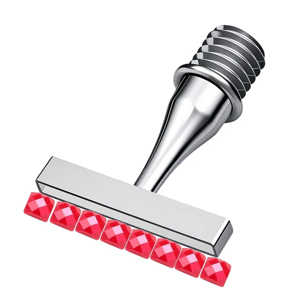 Ergonomic resin diamond art pen with interchangeable stainless steel tips and a row of red diamonds