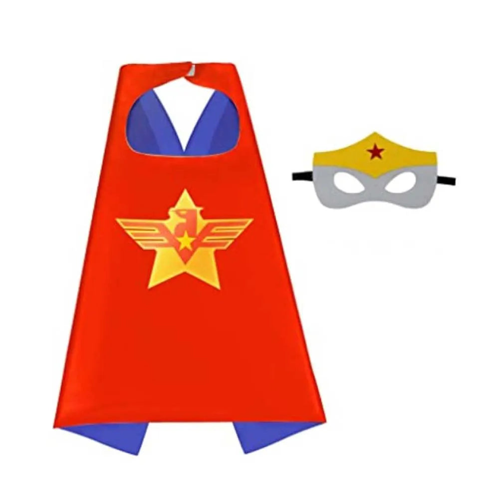 Red superhero cape and yellow mask set for kids dress-up