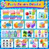 A collection of colorful fidget toys and sensory items packaged as party favors for kids