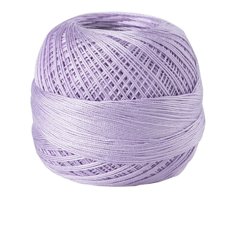 Purple crochet thread for tatting and embroidery, wound into a ball.
