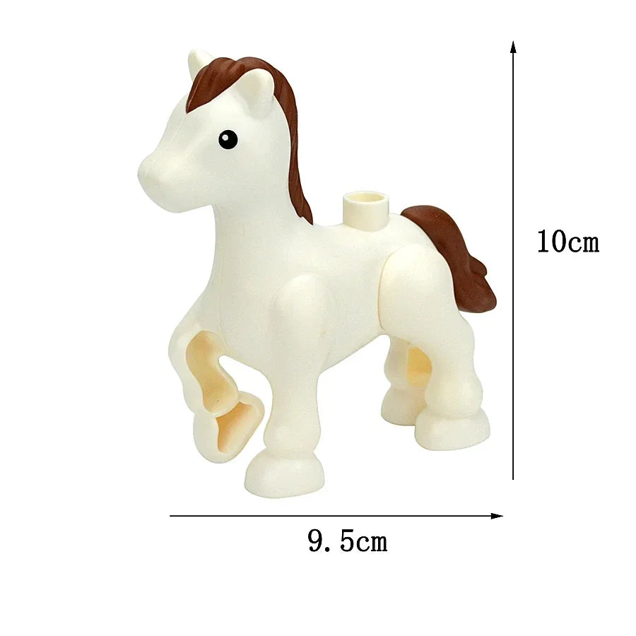 A white horse building block with brown mane and tail, shown from the side.