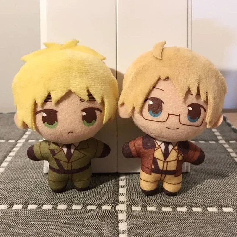A set of three plush keychains featuring the characters Arthur, Alfred, and Wang Yao from Hetalia