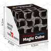 A black magnetic cube with intricate geometric patterns is shown on a white background.