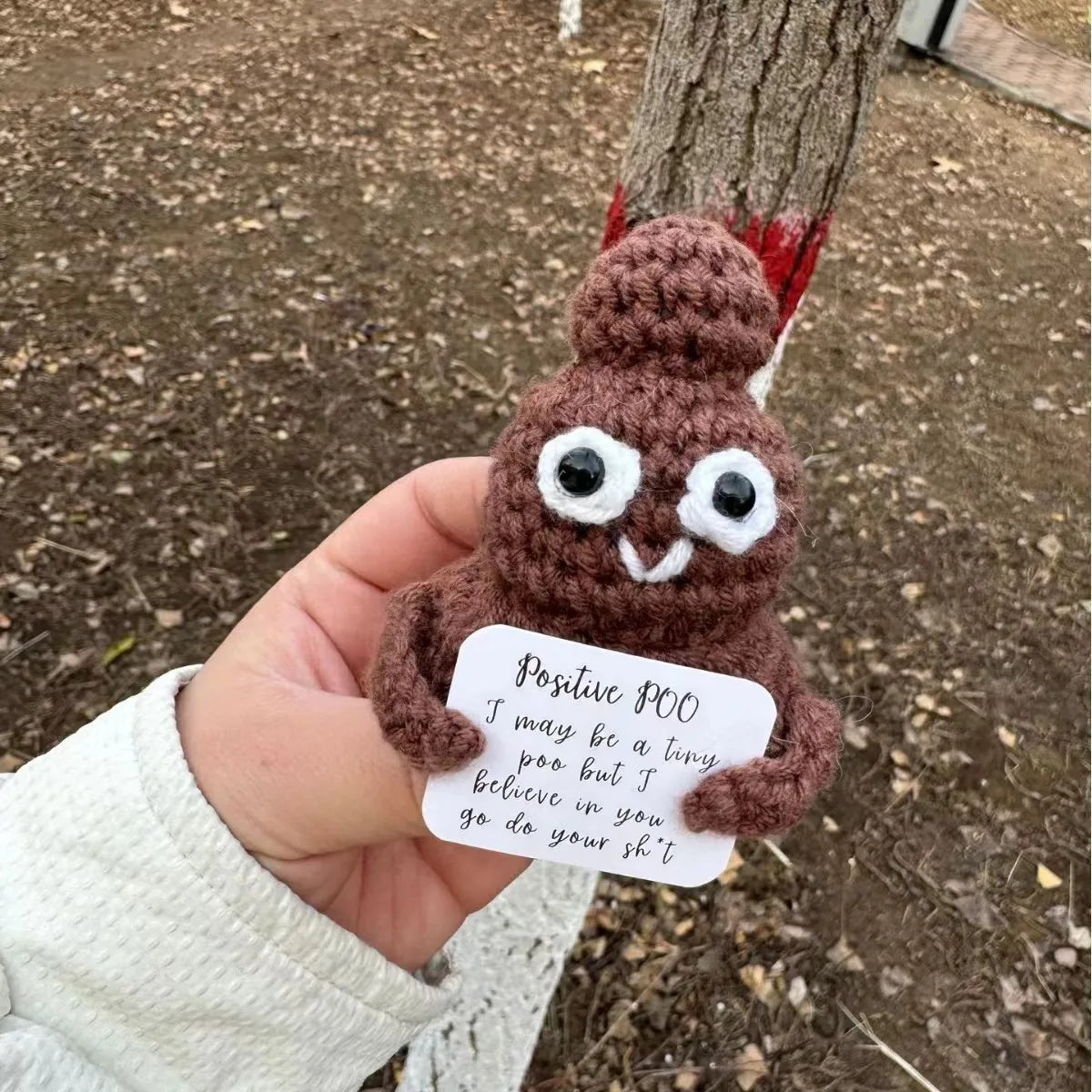 Handmade Crochet Emotional Support Poo Doll with Card