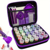 A purple diamond painting storage kit with various tools and paint pots organized in a black box.