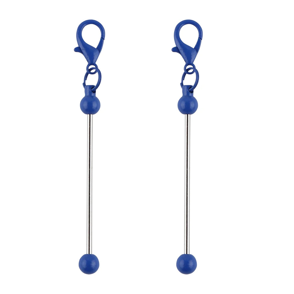 A pair of metal keychain bars with lobster clasps for DIY jewelry making.