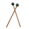 A pair of wooden handpan drum mallets with black silicone tips