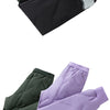A collection of kids waterproof winter pants in various colors including black, dark green, and purple.