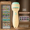 A cream yellow handheld projection flashlight with various patterns displayed on a side panel.