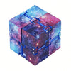 A cube puzzle made of blue and purple translucent material with a starry sky design.