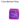 A vibrant purple and blue marbled cube toy made of maltose filling.