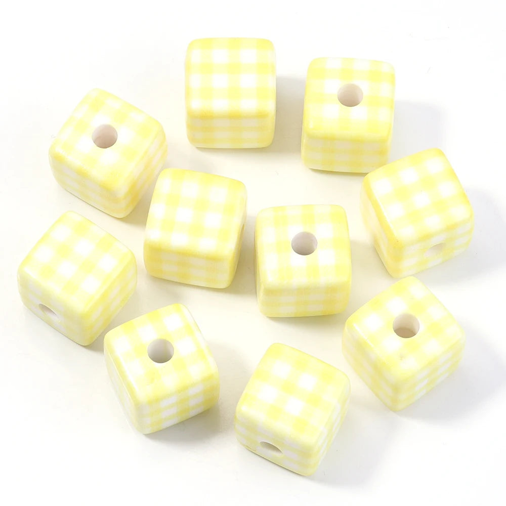 Classic Plaid Acrylic Cube Beads for Jewelry Making