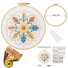 Embroidery DIY Art Kit featuring a mandala flower pattern with various colored threads and instructions