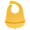 Yellow waterproof silicone baby bib with a catch pocket