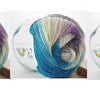 Three views of rainbow merino wool yarn showing various color blends and texture for knitting and crochet