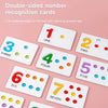 A collection of double-sided number recognition cards numbered 1 through 7 are displayed on a pink background.