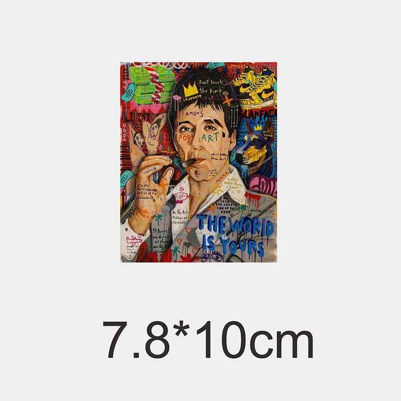 A colorful illustration of a man's portrait with various artistic and cultural elements.