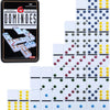 A set of 28 colorful domino tiles for a game featuring double sixes and various colored dots.