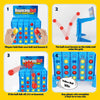 A set of blue Bouncing Ball shots board game components showing how players bounce balls into a grid to achieve a four-in-a-r