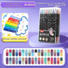 A box of 36 dual brush tip art markers with metallic glitter finish and a set of colored pens.
