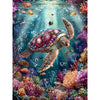 A vibrant underwater scene featuring a turtle amidst colorful coral and marine life.