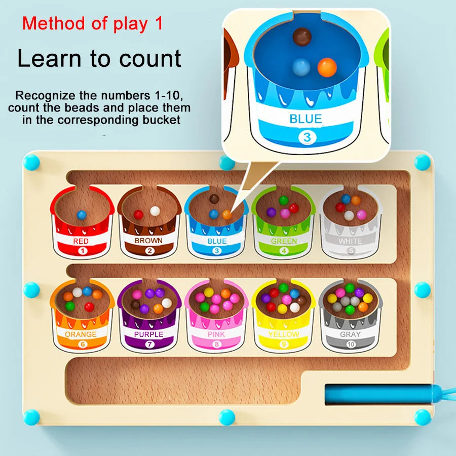 Magnetic Color Sorting Maze Wooden Puzzle Board for Toddlers