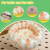 A round inflatable toddler pool with cute patterns for outdoor water and sand play.