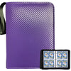 Purple PU leather card binder with a zipper closure and a black strap.