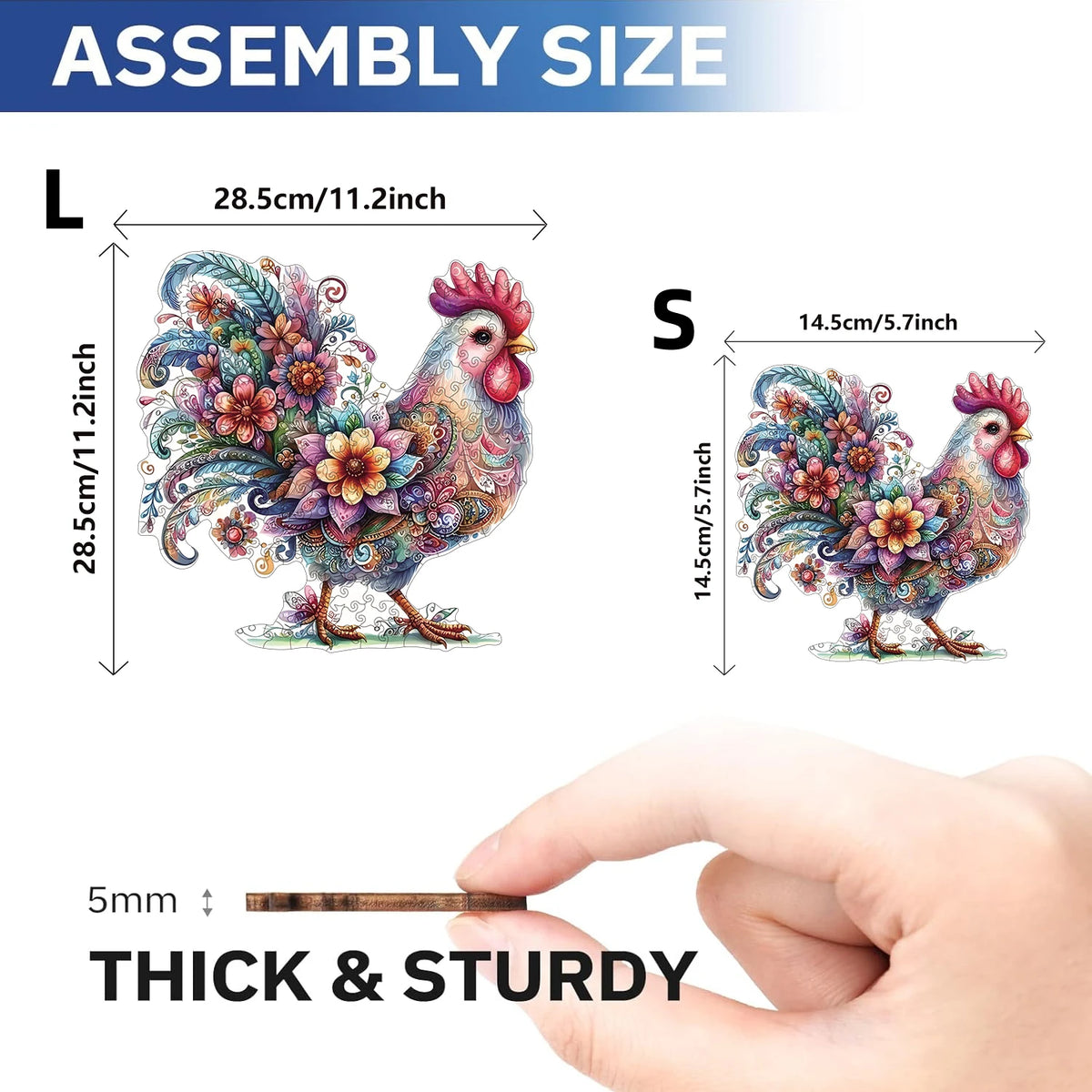 Vibrant Rooster Wooden Jigsaw Puzzle – Mindful Challenge for Adults
