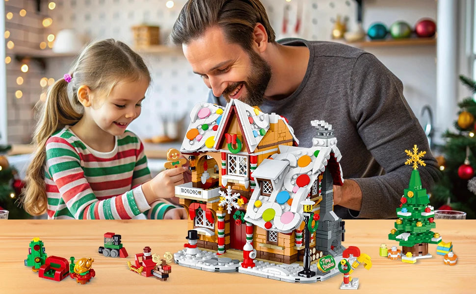 Gingerbread House Building Set with LED Lights – 3 Holiday Styles for Kids and Adults