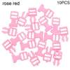 A collection of 10 pink rose red mini plastic buckles for DIY crafts and outdoor gear.