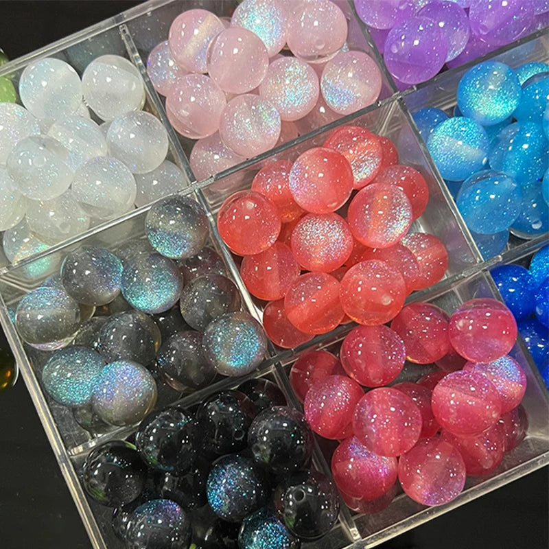 Fine Flashing Resin Beads, Round Loose Beads for Jewelry Making