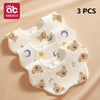 Three white baby bandana bibs with bear and moon patterns are displayed on a light background.