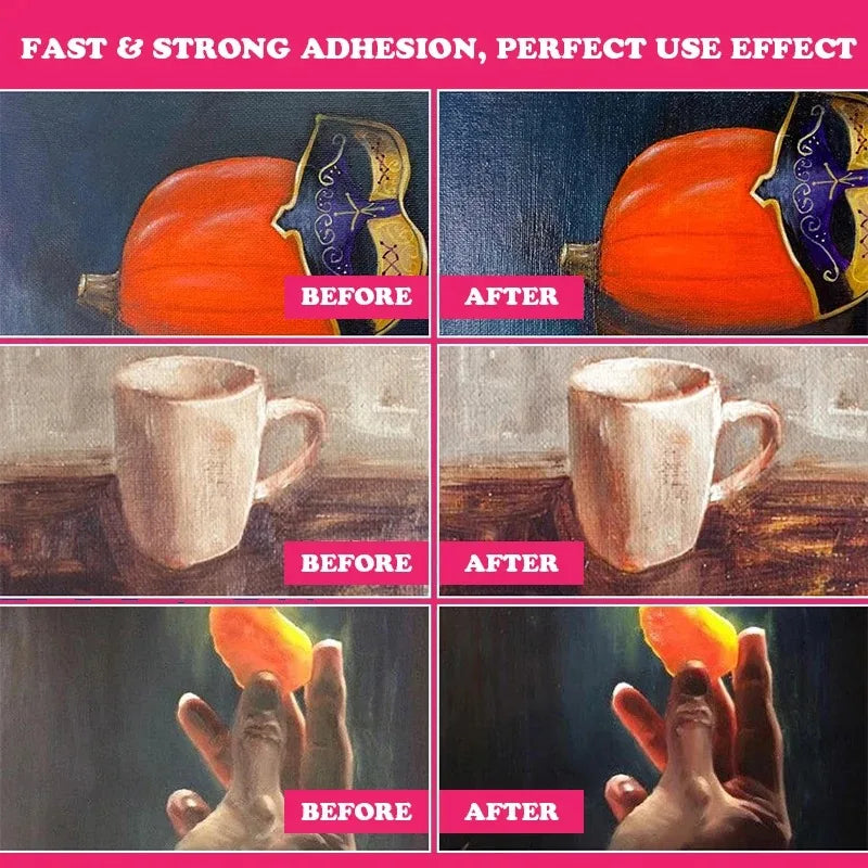Before and after comparison showing the effect of an acrylic varnish kit on wood surfaces and objects.