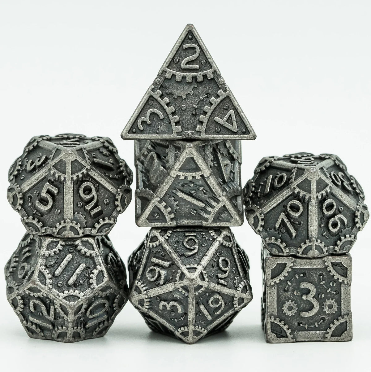 Steampunk Metal Dice Set - 7-Piece Polyhedral RPG Dice